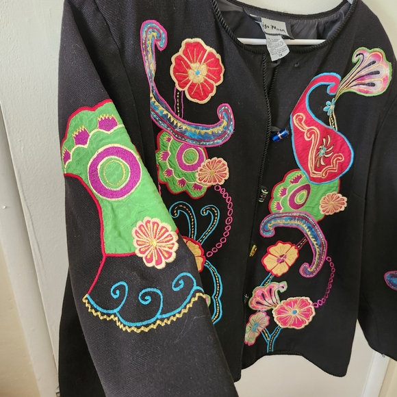 Indigo Moon Black Jacket with Colorful Embroidery - Picture 3 of 10